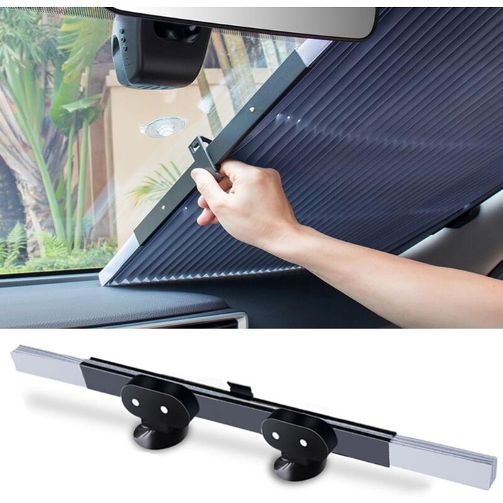 Прибиращ се сенник за кола, 65 см, с монтаж с вендуза, UV защита, автоматичен дизайн