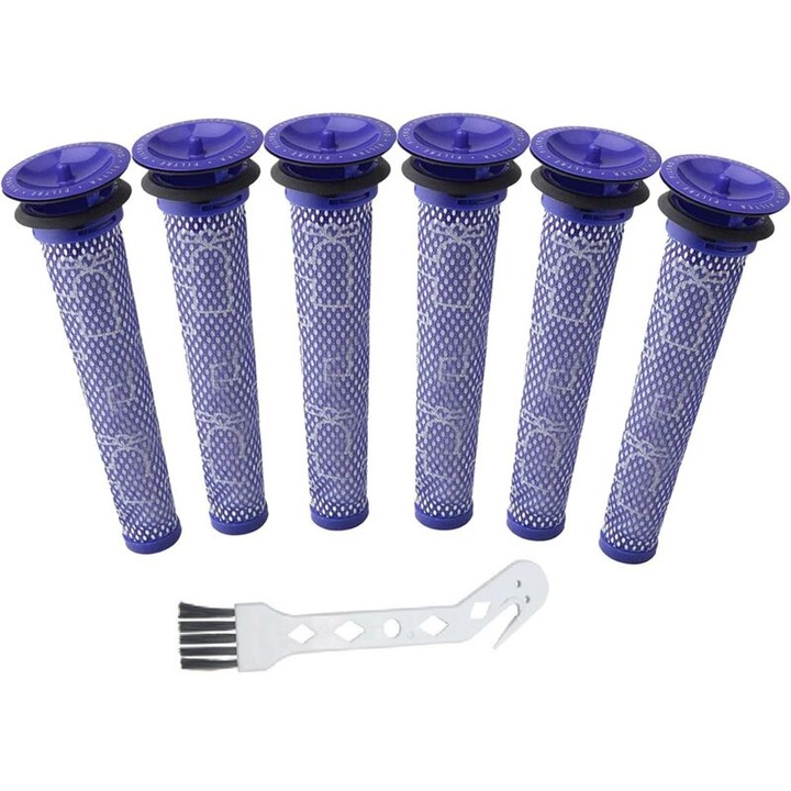 Set de 6 filtre prelungi de schimb pentru aspiratoare Dyson V6, V7, V8, DC58, DC59, cu perie, 965661-01