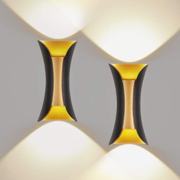 Set 2 aplice de perete 10W, alb cald 3000K, impermeabile IP65, design modern, aluminiu, pentru interior/exterior