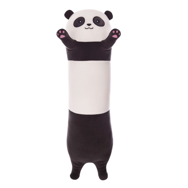 Jucarie de plus Panda, forma de perna, umplutura hipoalergenica, 50cm, alb-negru