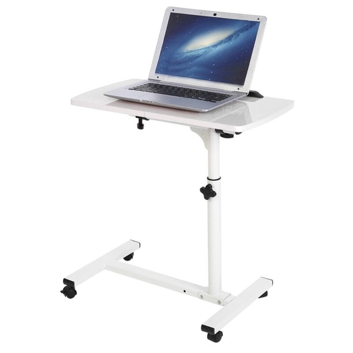 Masa de laptop mobila, inaltime ajustabila 62-88cm, design C, alb