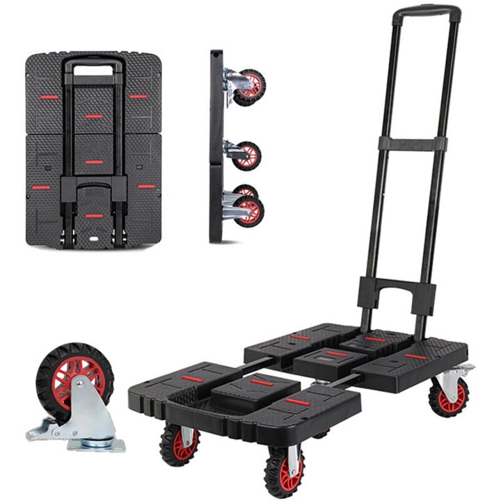 Carucior pliabil pentru bagaje, 200 kg, 4 roti, dimensiuni 40x70.3cm, pentru acasa si birou