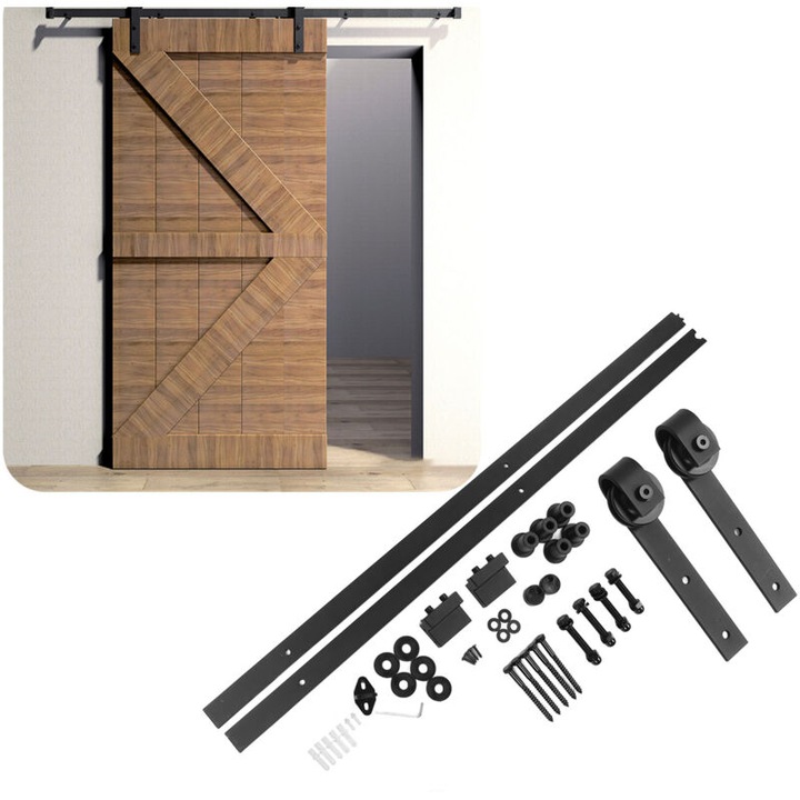 Sistem de usi glisante 7.5FT, accesorii complete, otel carbon, negru