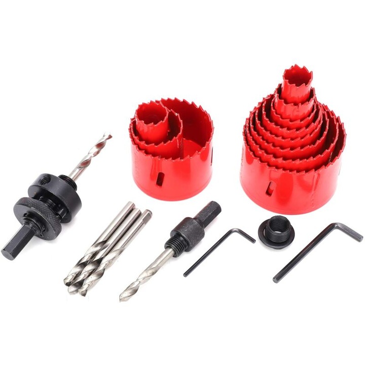 Set 11 carote bimetalice, 19-68 mm, pentru lemn, PVC, gips-carton