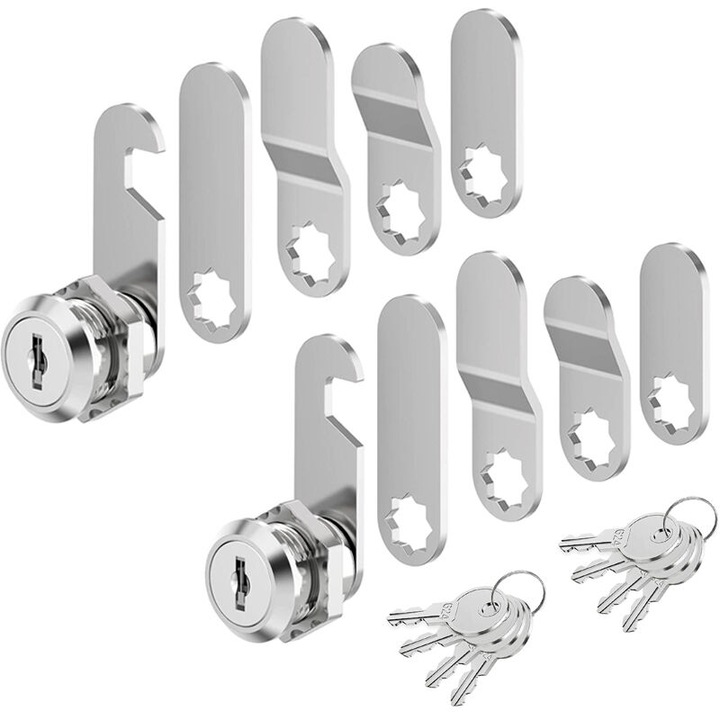 Set 2 broaste pentru cutii postale, 4 chei, 5 placi de blocare, 16mm, rezistent la apa, 18mm diametru, argintiu