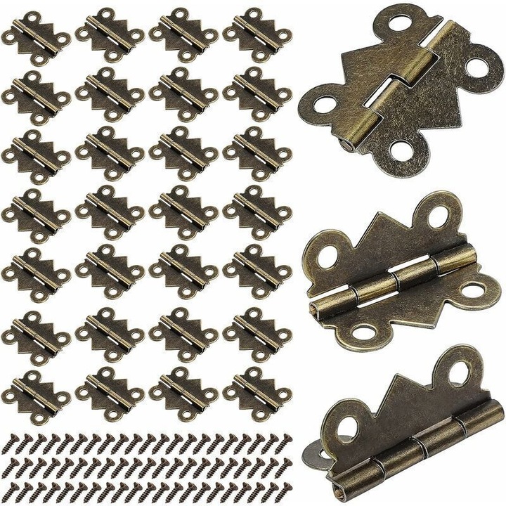 Set 50 Balamale mini antice, bronz, 25x20mm, cu 240 suruburi, maro