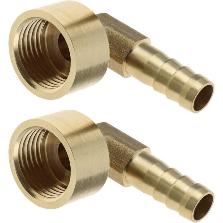 Set 2 mufe din alama pentru furtun, 90 grade, G1/2 femela, 8mm, auriu