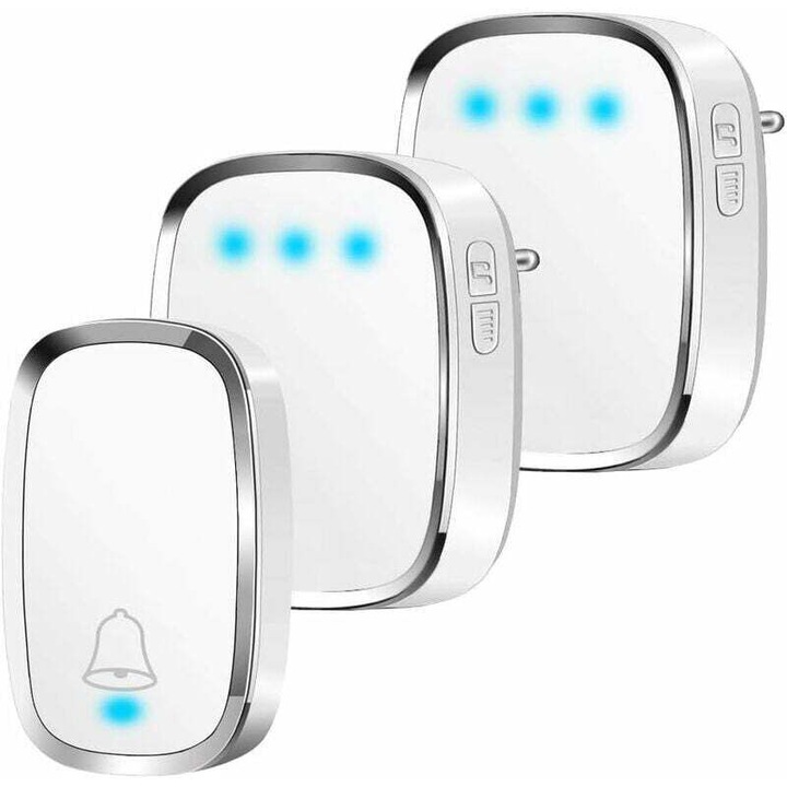 Sonerie wireless, 300m, 36 melodii, 4 niveluri de volum, alb, set cu 1 transmitter si 2 receptoare