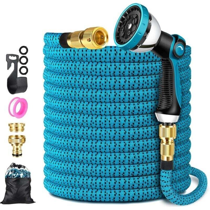 Bővíthető kerti tömlő, 10 fúvóka, 7.5 m, kék