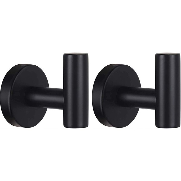 Set de 2 suporturi pentru prosoape, inox 304, rezistente la apa si rugina, negru, 5.5x6.5x5.5cm