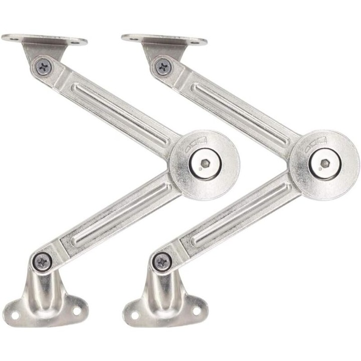 Set 2 compasuri de amortizare pentru usi de dulap de bucatarie, zinc, 18kg, ajustabile, unghi variabil 75x90x110mm, argintiu