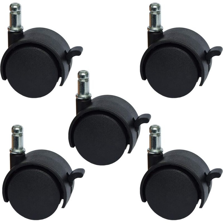 Set de 5 roti de schimb pentru scaune, cu frana, 11mm x 22mm, multicolor