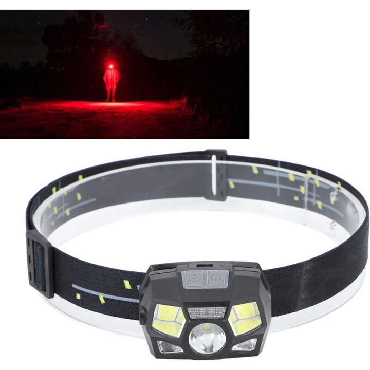 Lanterna frontala LED, USB, iluminare puternica, impermeabila, set cu banda de cap si cablu de incarcare