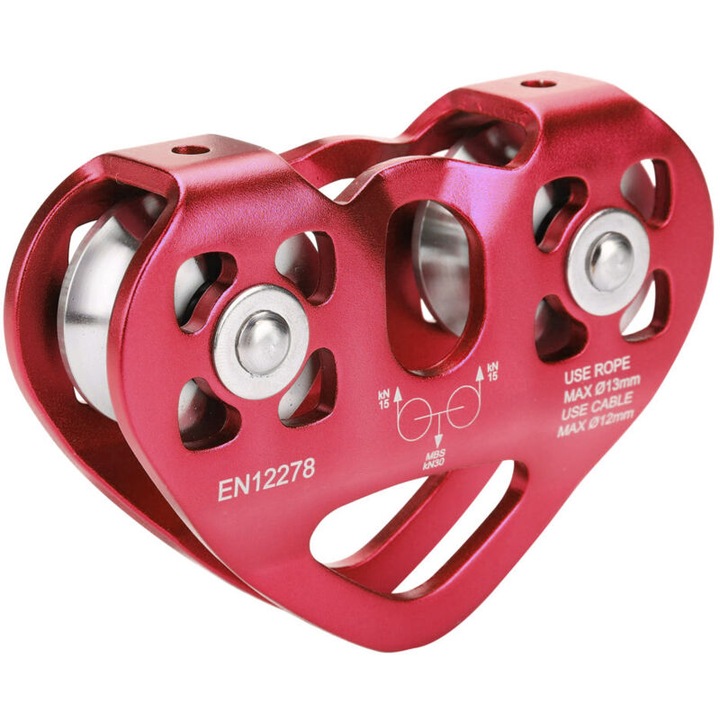 Scripete de escalada, 30 kN, aluminiu, rosu, 11x7.6x3cm, set 1 buc.