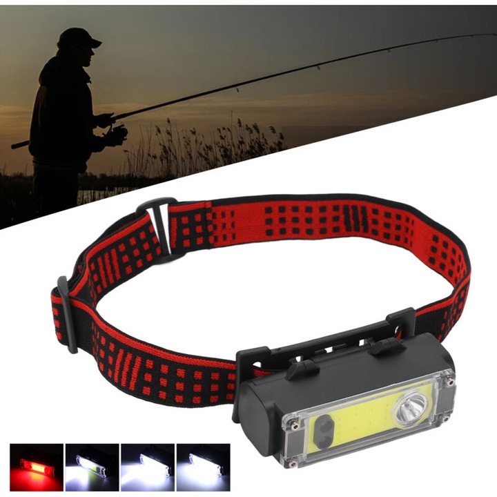 Lanterna frontala, 6 moduri de iluminare, ABS, negru, 18650 (baterie nu inclusa)