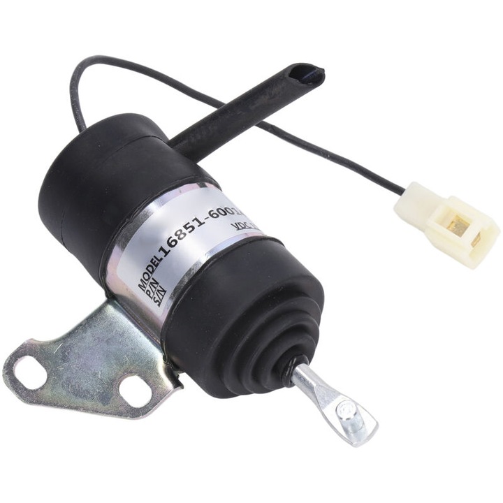 Electromagnet de oprire carburant, model 16851-60010 (compatibil Kubota, Denso 052600-453 / PN 260815BM1559), 12 V, inlocuire directa, gri metalic, 75×42×40 mm