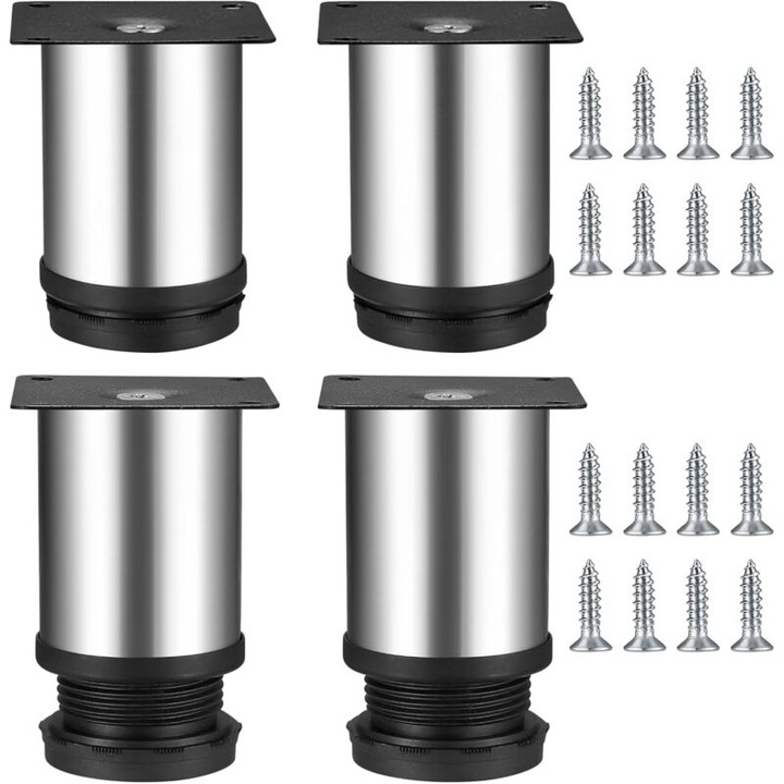 Set 4 picioare ajustabile din otel inoxidabil pentru mobilier de bucatarie, 50x80mm, rotunde