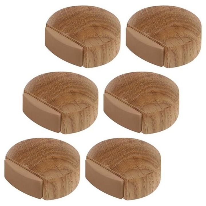 Set 6 opritoare de usa din lemn de stejar natural, 4.5x4.2x1.6cm, adeziv pentru toate tipurile de pardoseli