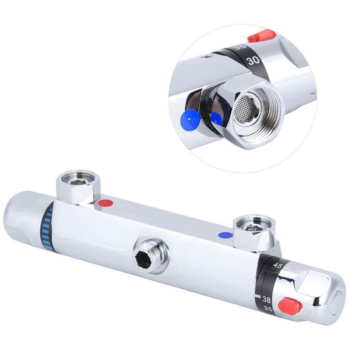 Baterie termostatica pentru dus, crom, 27.6x6.4cm, cu protectie anti-arsuri, set complet