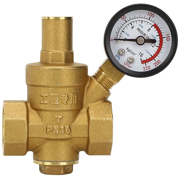 Vana de reducere a presiunii pentru apa, brass, 1.6 MPa, DN20, set cu manometru