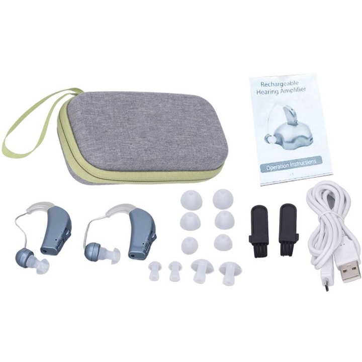 Amplificator de sunet auditiv, 2 piese, functie de reducere a zgomotului, albastru, DUBUNS