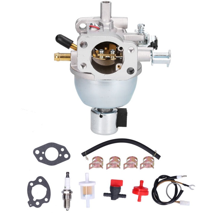 Set accesorii carburator pentru motocoasa JD LT-166 16HP, 1 carburator, 1 bujie, 2 filtre combustibil, 1 comutator combustibil, 4 catarame, 1 furtun, 2 garnituri, aluminiu