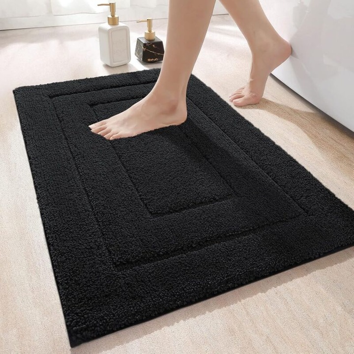 Covorase baie, mata de baie din microfibra, absorbanta, antiderapanta, 60x90cm, negru