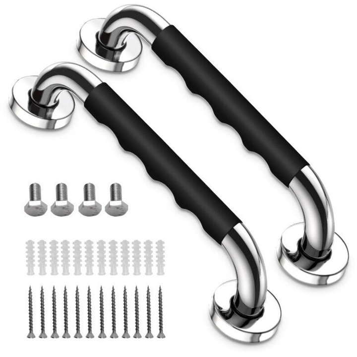 Set 2 Suporturi pentru Baie din inox, 33cm, Antiderapante, pentru Persoane Varstnice/Disabilitati/ copii
