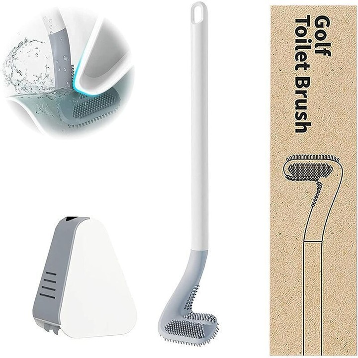 Perie de toaleta cu suport, design golf, alb