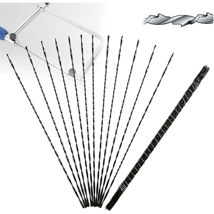 Set 12 lame feronerie pentru ferastrau cu banda, carbon, taiere lemn si plastic, 13x0.1x0.1cm