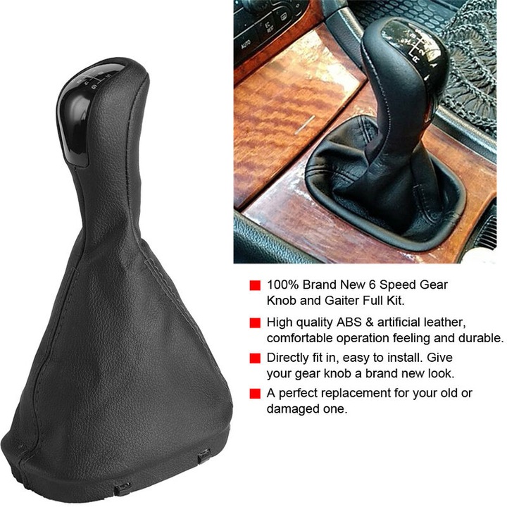 Kit maneta schimbator 6 trepte cu husa pentru Mercedes Benz C-Class W203 S203, negru, ABS si piele artificiala