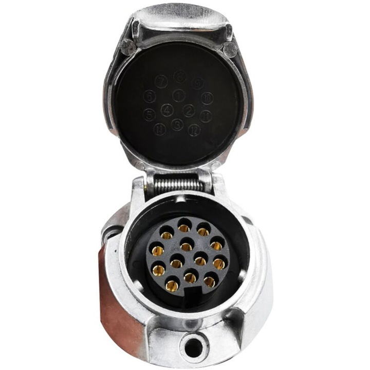 Priza remorca 13 pini, 12V, aluminiu, pentru remorci standard europene, cu capac de protectie