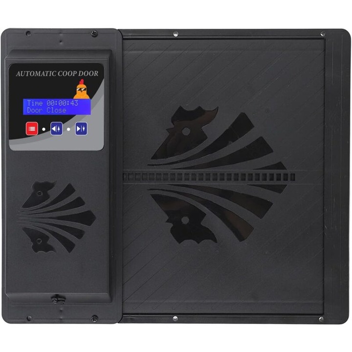 Usa automata pentru cotet de gaini, LED, functie de temporizare, plastic, neagra