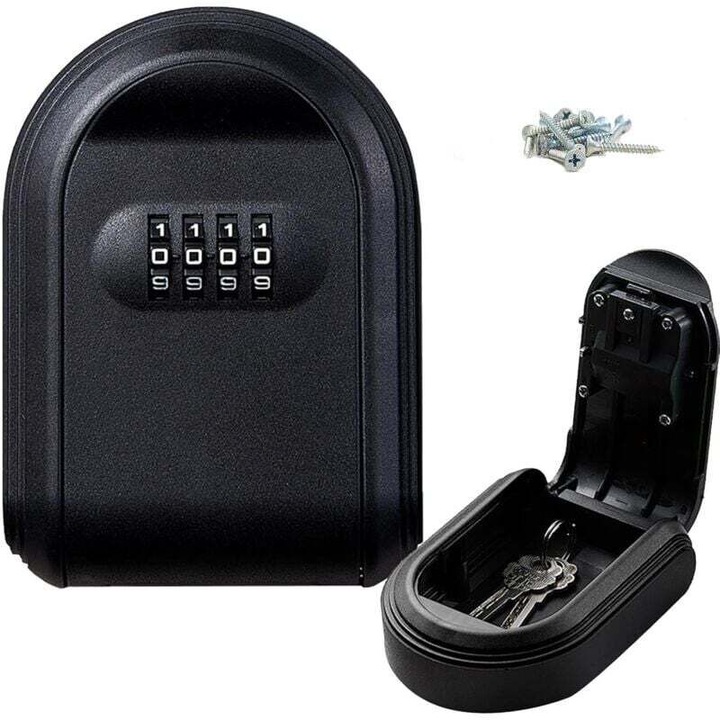 Seif de perete pentru chei, 4 cifre, rezistent la intemperii, dimensiuni 95x62mm