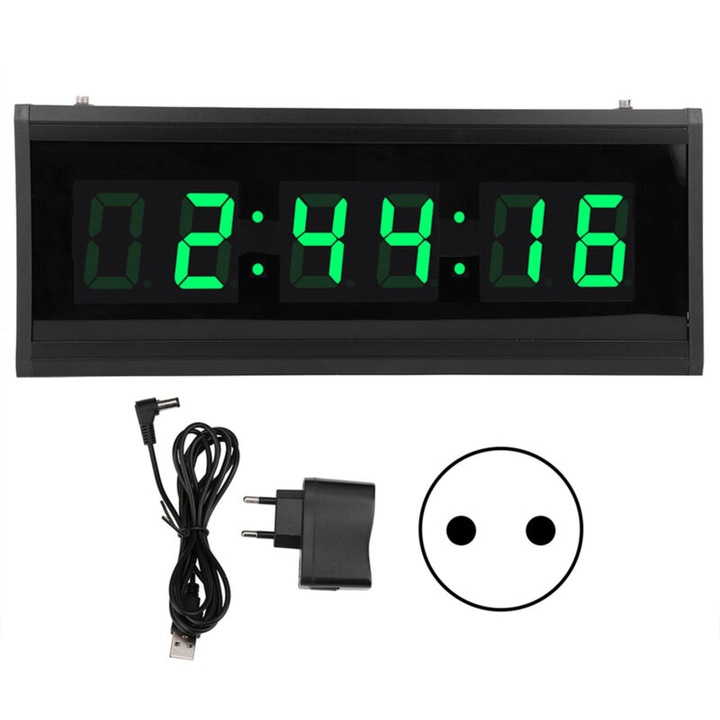 Ceas digital LED modern cu calendar perpetuu, cadru din aliaj de aluminiu, verde, 48x19x3cm