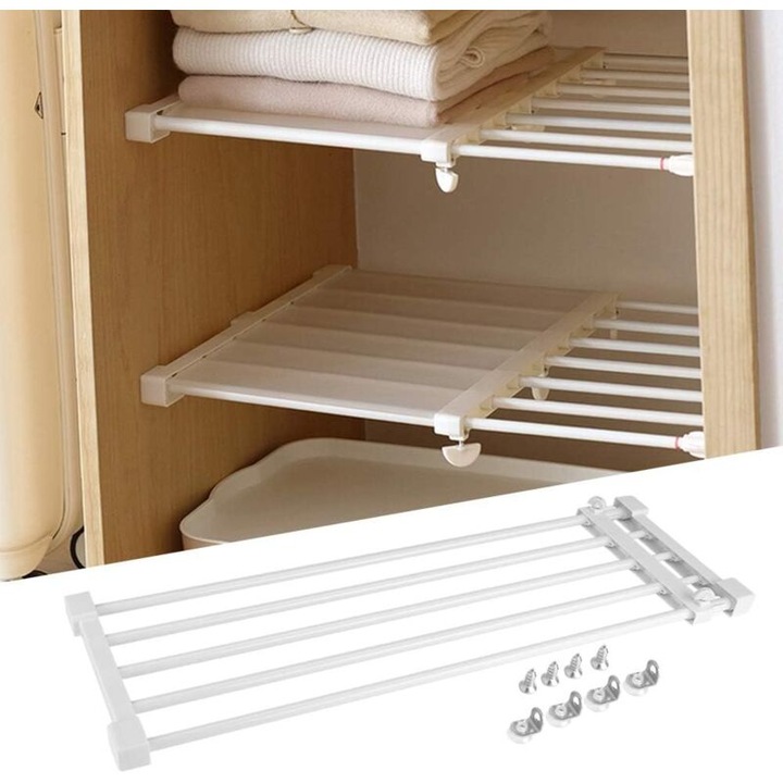 Raft telescopic ajustabil din metal, separator pentru dulap, 73-128cm, alb