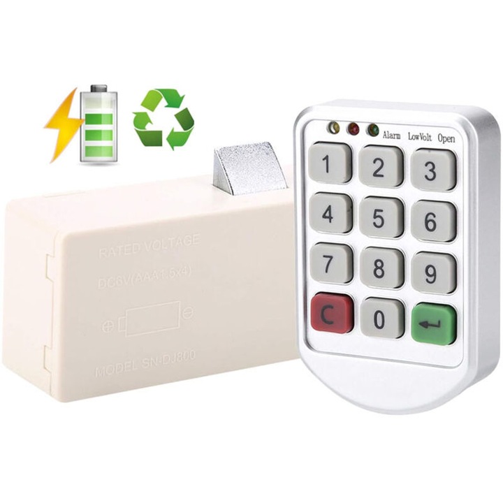 Set broasca electronica pentru dulap, 105 piese, functie anti-furt, zinc, plastic, 55x85mm, 118x44x30mm, 44x62mm