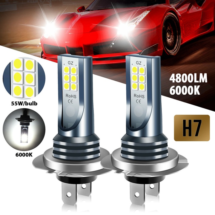 Becuri de ceata auto H7, 12SMD LED, lumina alba, set 2 bucati
