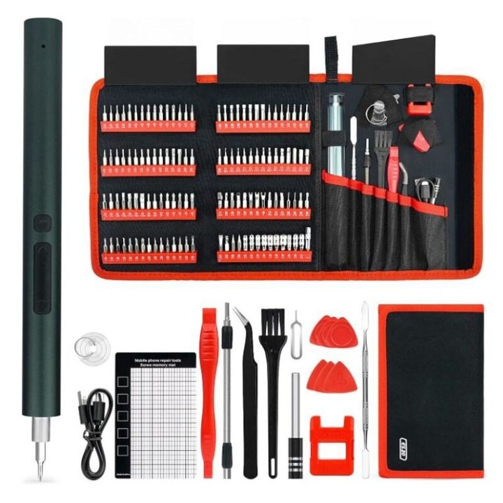 Set surubelnite electrice KAIWEETS 137-in-1, 120 biti, 2 viteze de torsiune, verde inchis