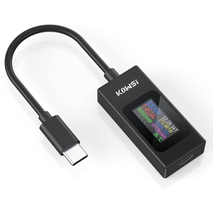 Tester USB-C, 4-30V, 0-6.5A, multifunctional, masurare tensiune si curent