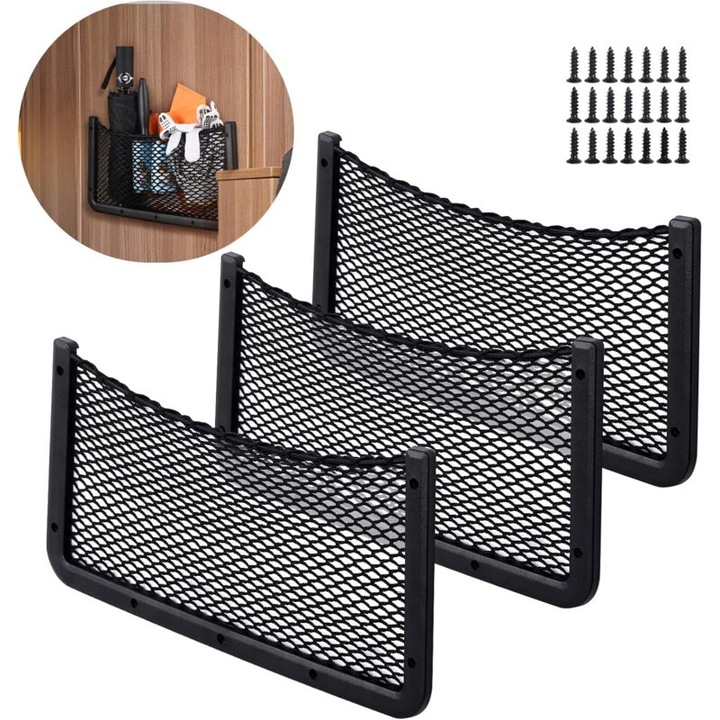 3 db-os autós tartó készlet, csomagtartó rendező 40x20cm, multifunkcionális rugalmas háló eszközökhöz, kisteherautókhoz, hajókhoz, otthonra