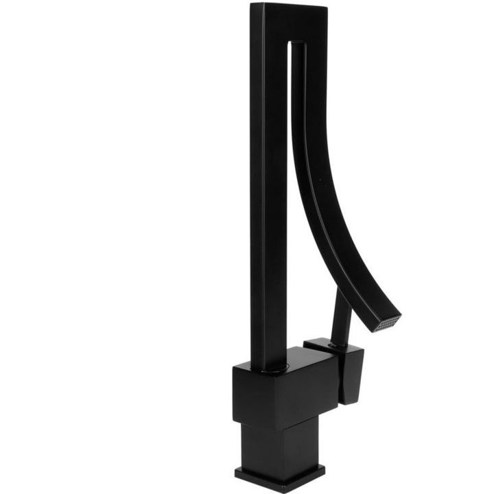 Baterie sanitara, mixer apa calda si rece, design modern, forma unica, neagra, 35cm, set complet de instalare