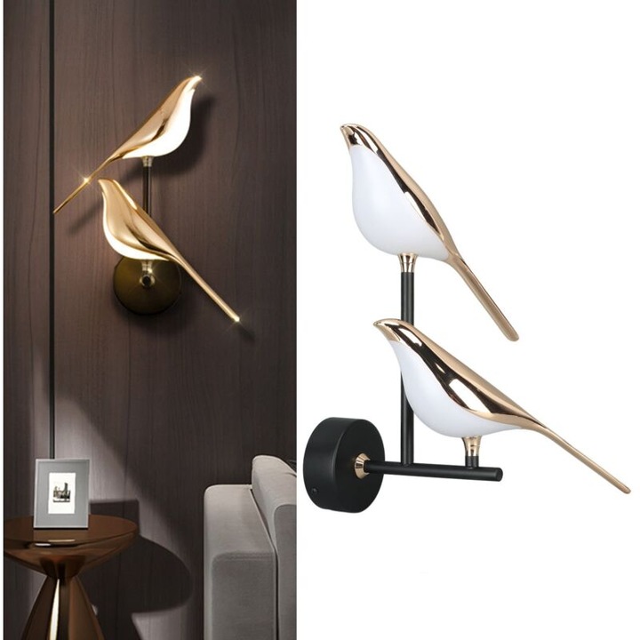 Aplica de perete cu design pasare, 4500K, 38x28cm, set 2 bucati