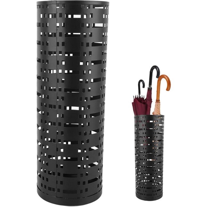 Suport umbrele metalic, 42x15x15cm, design elegant, rezistent la rugina, negru