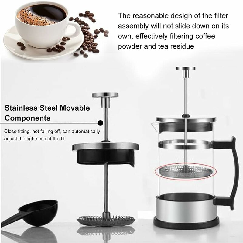 Cafetiera French Press, otel inoxidabil, dubla filtrare, usor de curatat, 350ml
