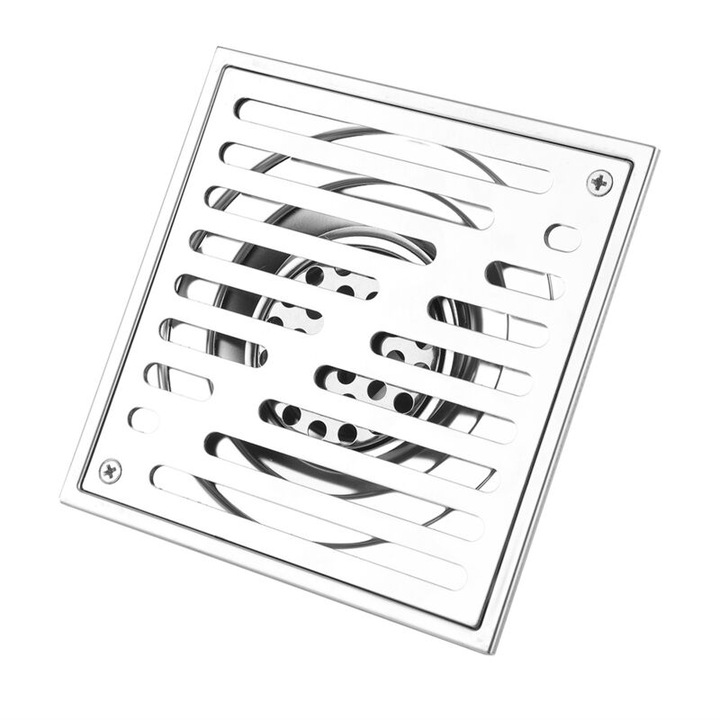 Sistem de scurgere, patrat, din inox, 150x150x82mm, rezistent la mirosuri, usor de curatat