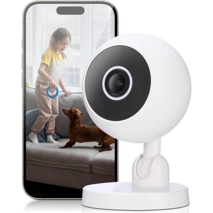 Camera de supraveghere wireless, 1080P, viziune nocturna cu infrarosu, detectie miscare, alb