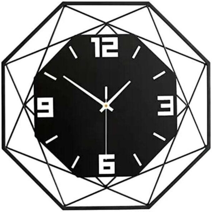 Ceas de perete din MDF si metal, 30cm, design modern vintage, silentios, numerale mari