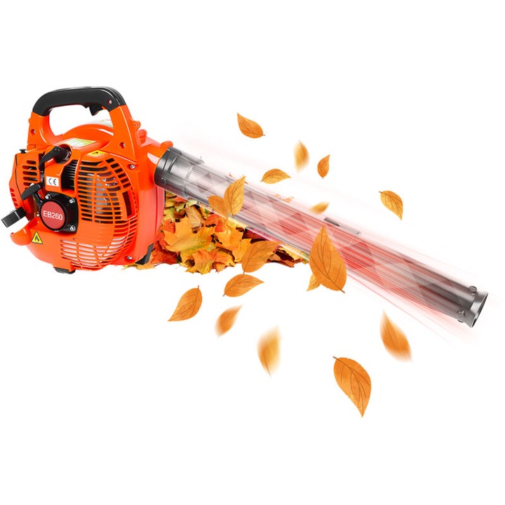 Aspirator de frunze pe gaz, 750W, portabil, eficient, portocalie si neagra, 30x63.5cm, set complet