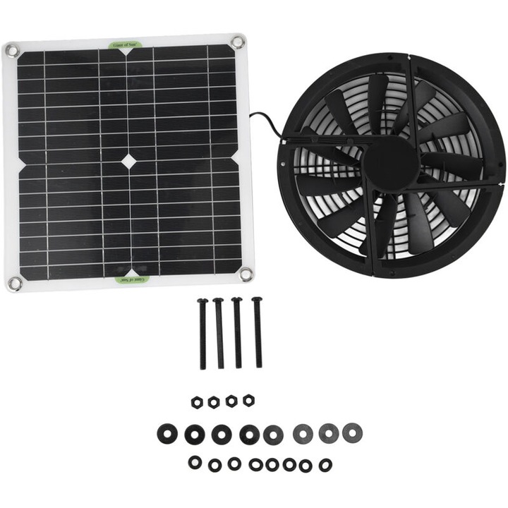Kit ventilator solar, 100W, 12V, ventilator rotund impermeabil, cu capac pentru ventilator, utilizare exterioara